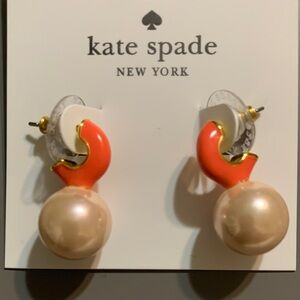 Kate Spade orange coral and Pearl Drop Earrings